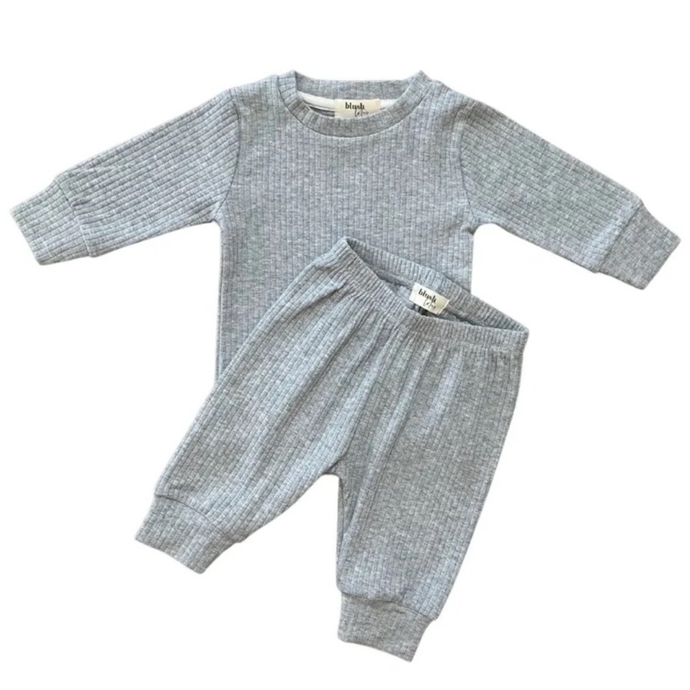 GRAY | Blush Lotus ribbed organic baby set